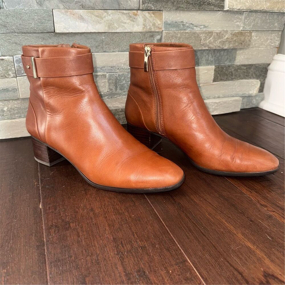 Essex Lane Women's 8.5 Caramel‎ Cognac Brown Block Heel Ankle Booties